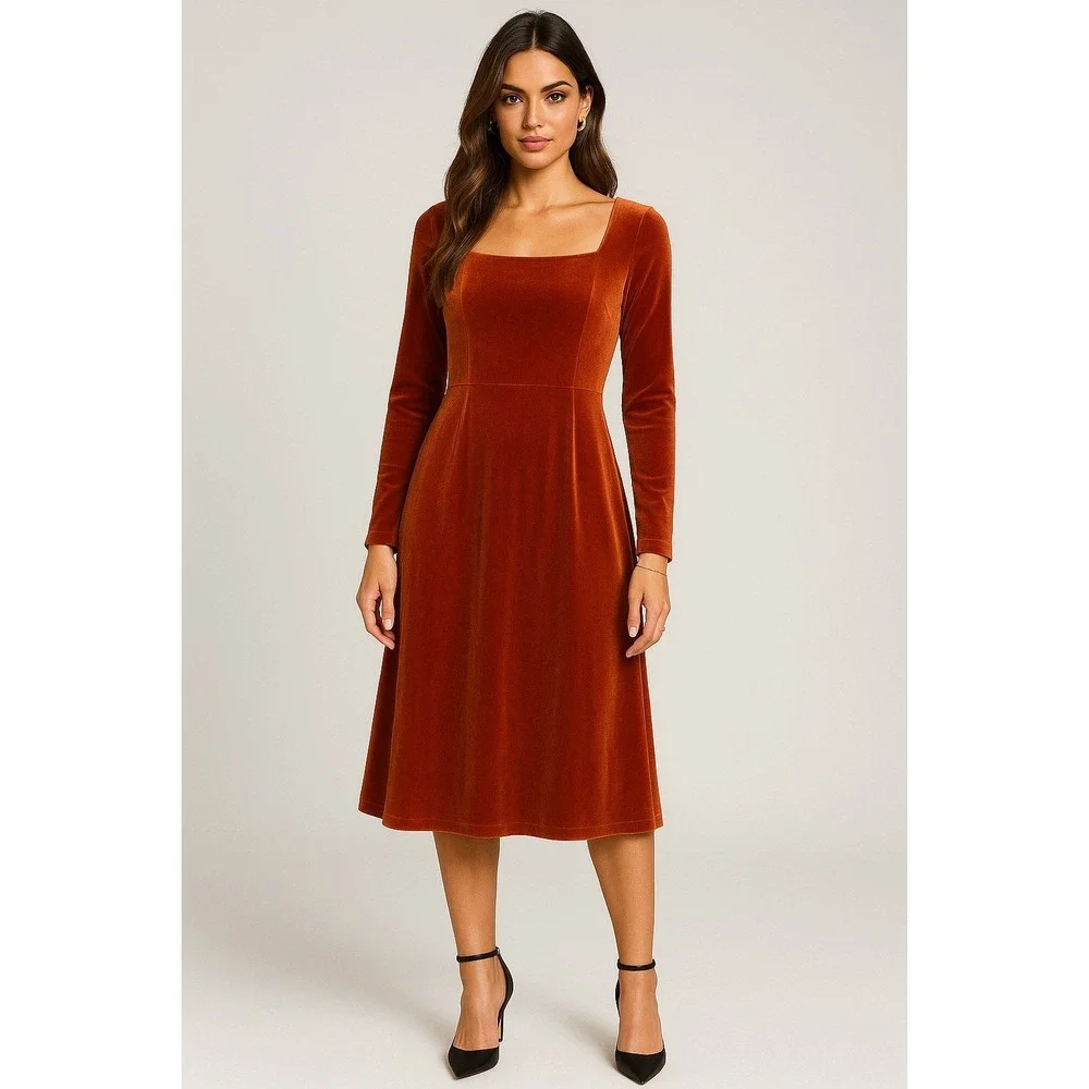 Jessakae Dress‎ Women L Velvet Whimsigoth Romantic Midi Copper Wedding Guest